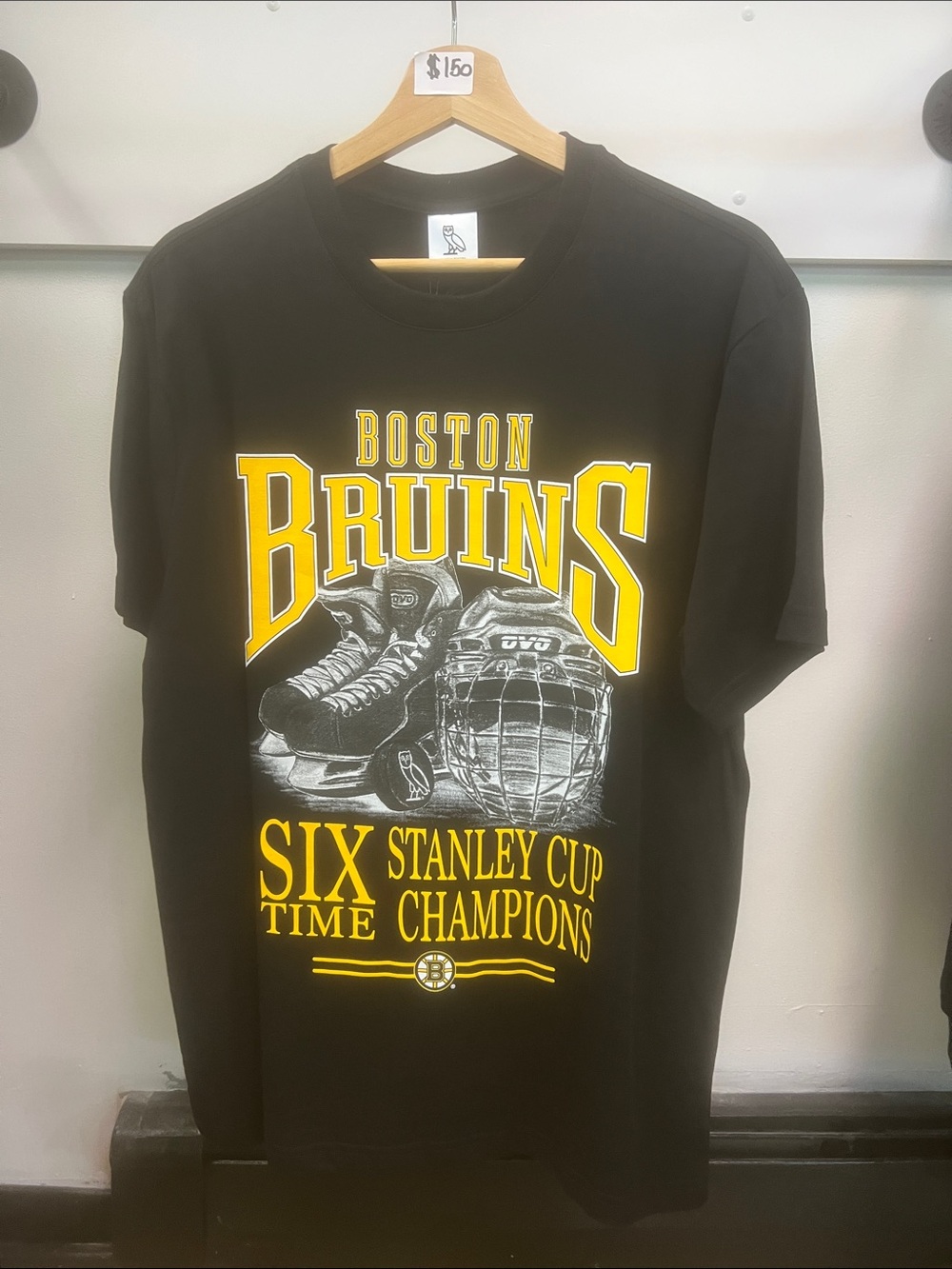 OVO Black T-Shirt with Yellow Boston Bruins Graphic